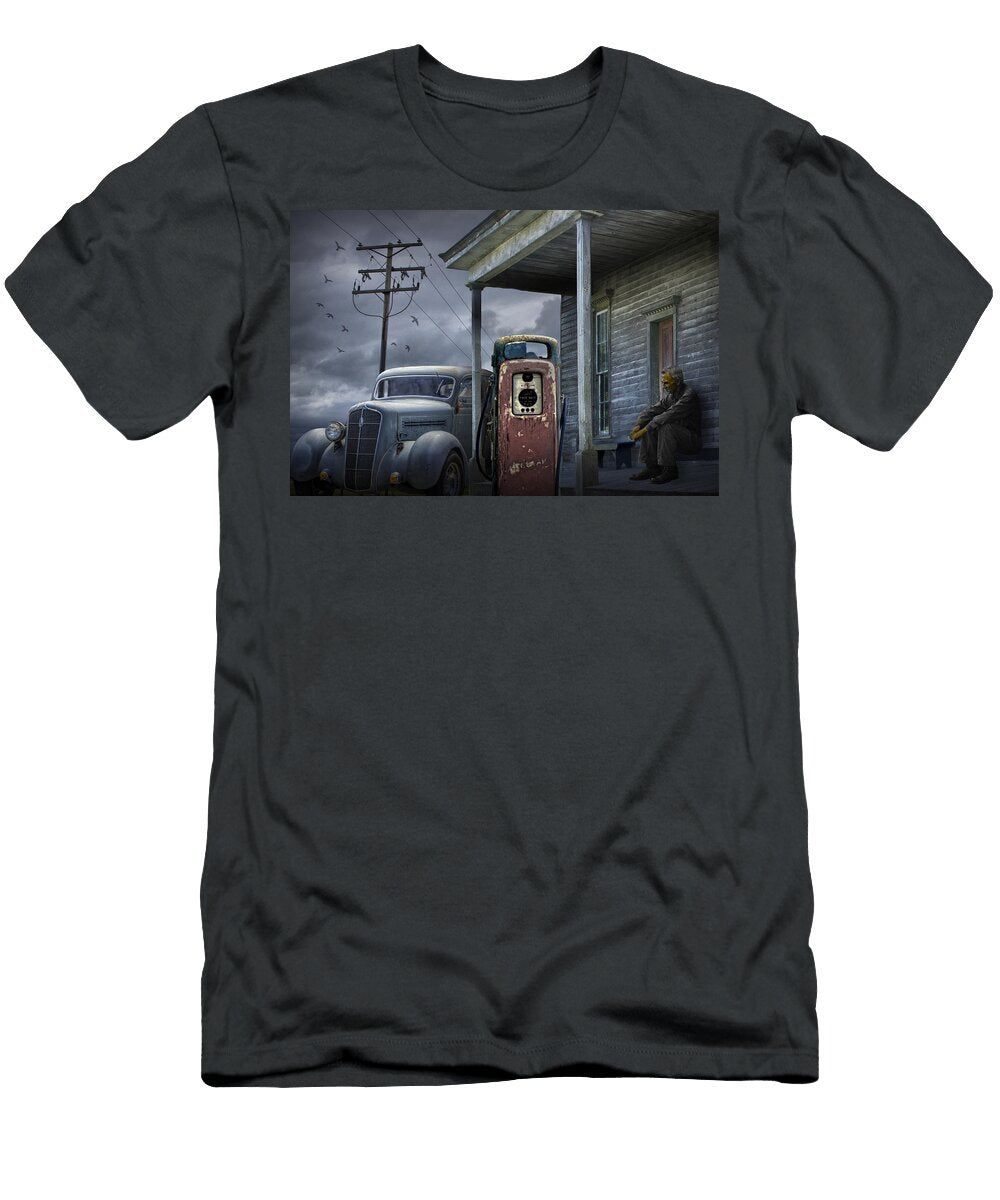 Man Lost in Thought By the Vintage Gas Station Randall Nyhof T-Shirt