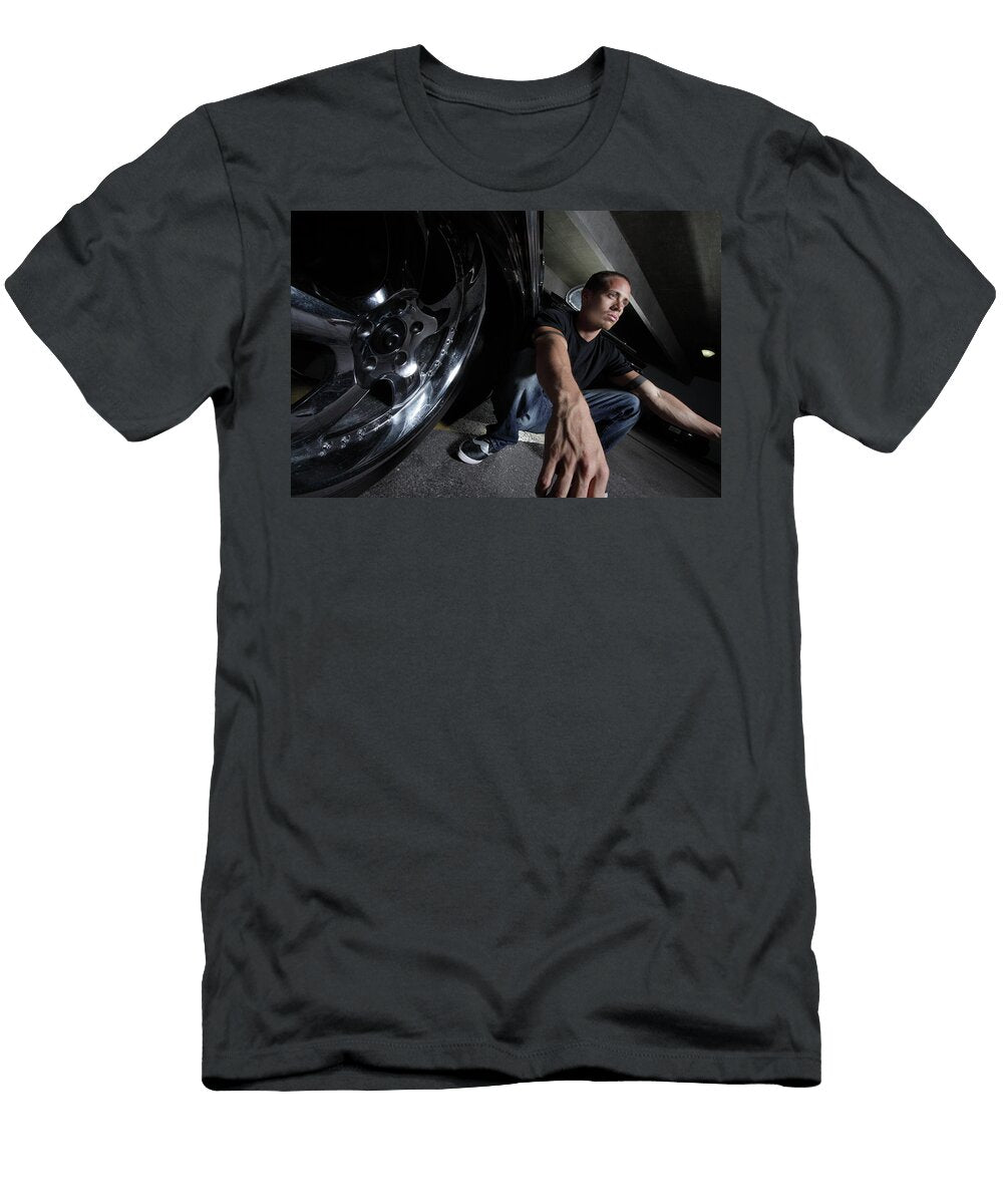 Man Next to His Lowrider Car Felix Mizioznikov T-Shirt