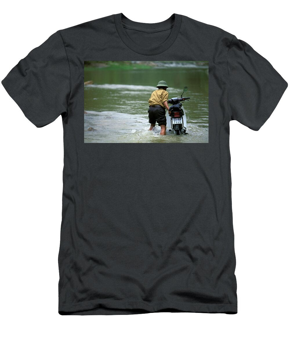 Man Pushing a Motorcycle Corey Rich T-Shirt