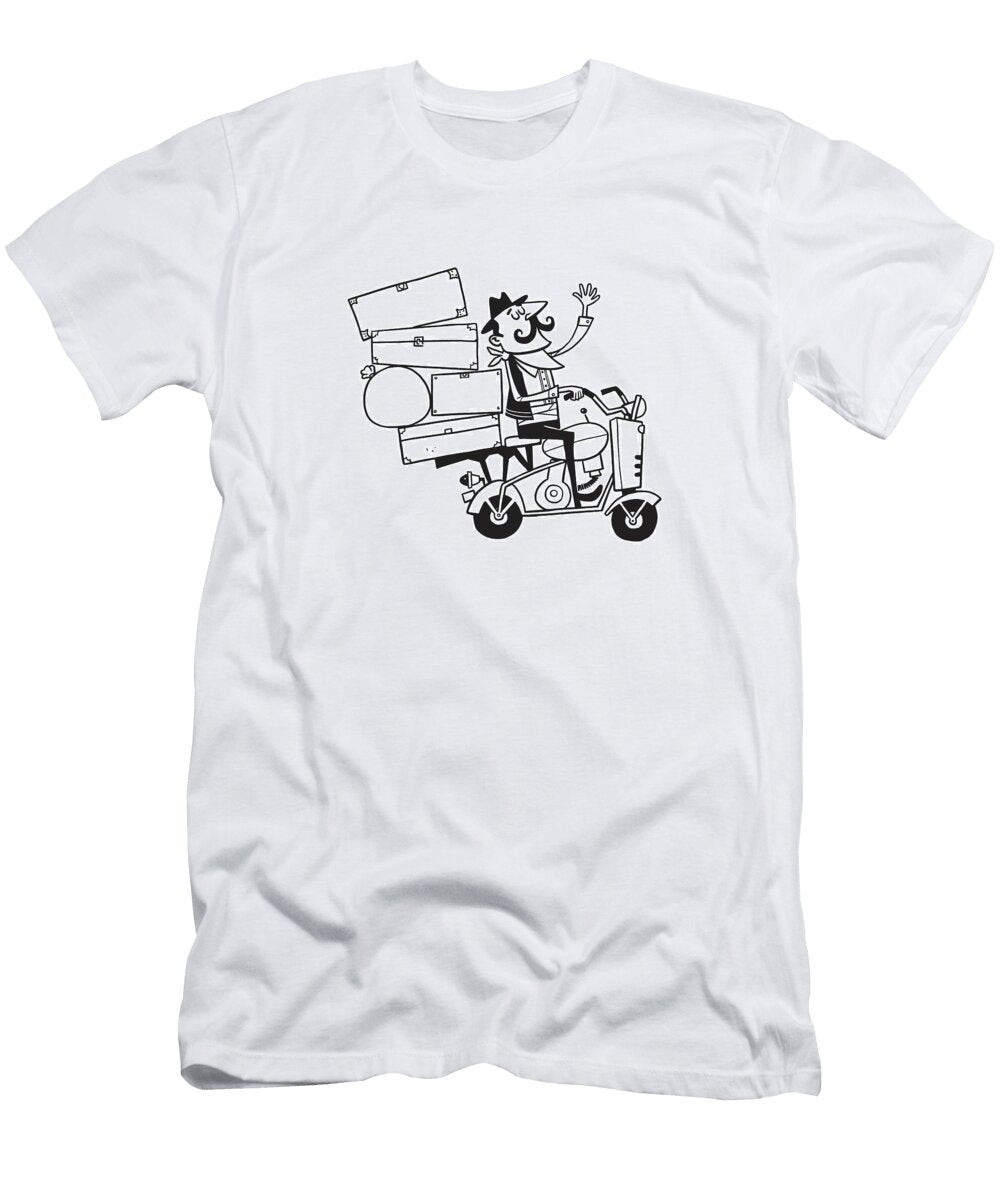 Man Riding a Motorbike with Luggage Csa Images T-Shirt