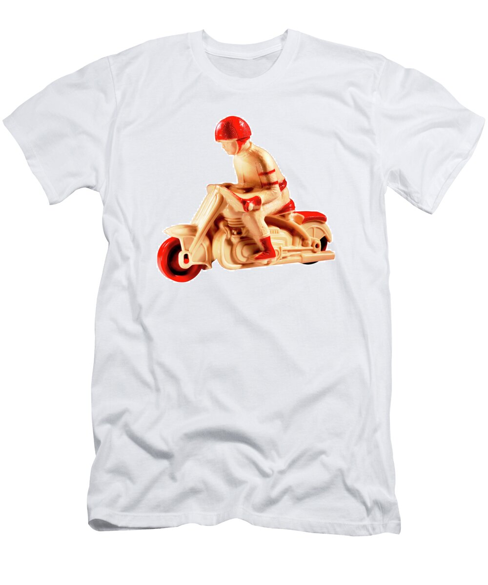 Man Riding Cream and Red Scooter Csa Images T-Shirt