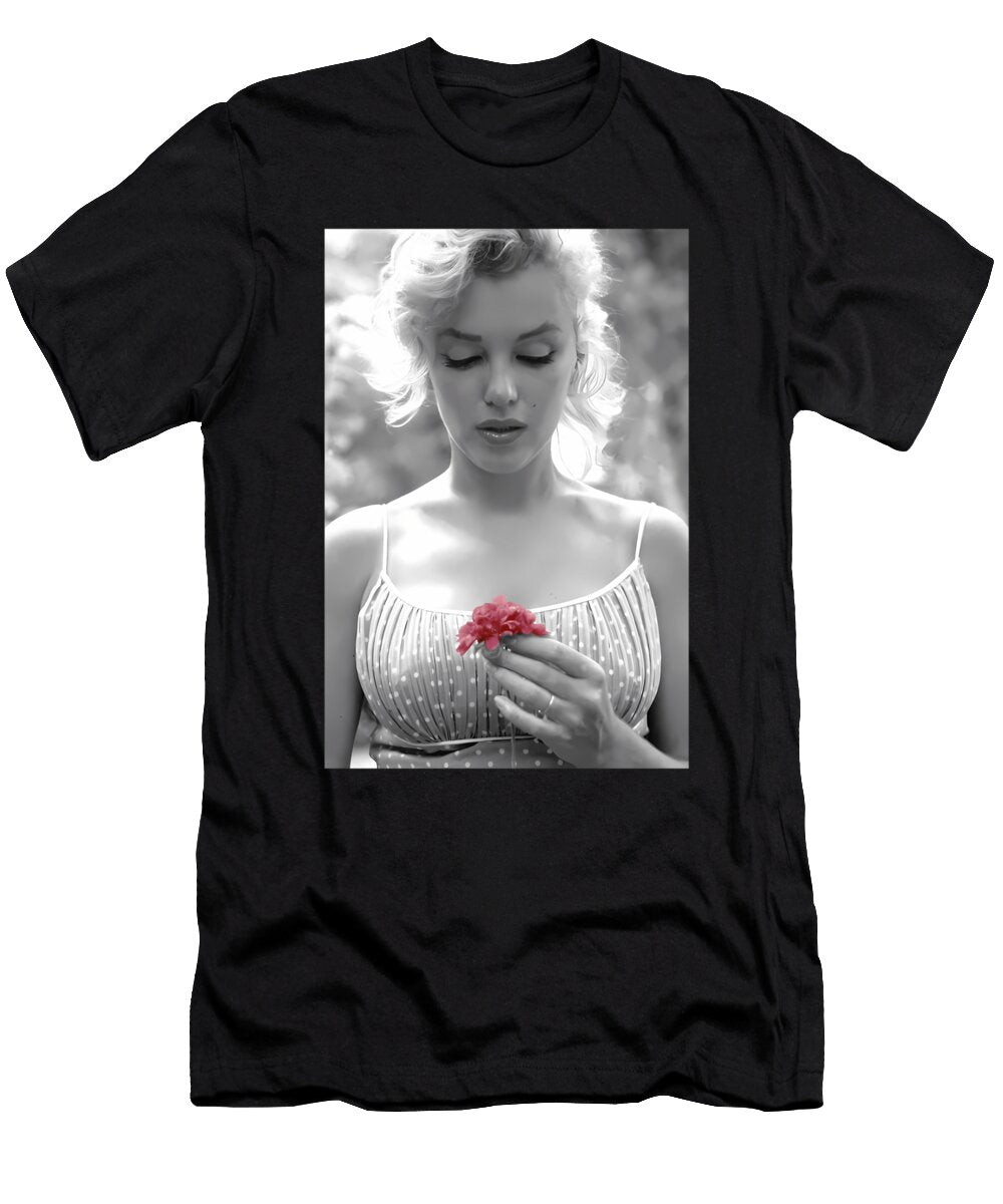 Marilyn Monroe Holding a Pink Flower Scooter Magic T-Shirt