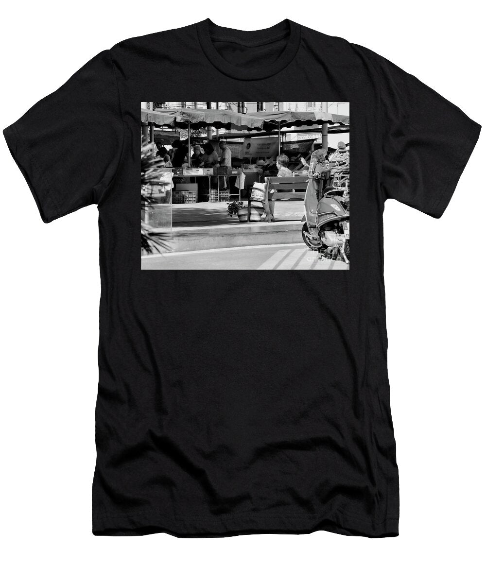 Market Figueres Spain Woman Scooter Bw Chuck Kuhn T-Shirt