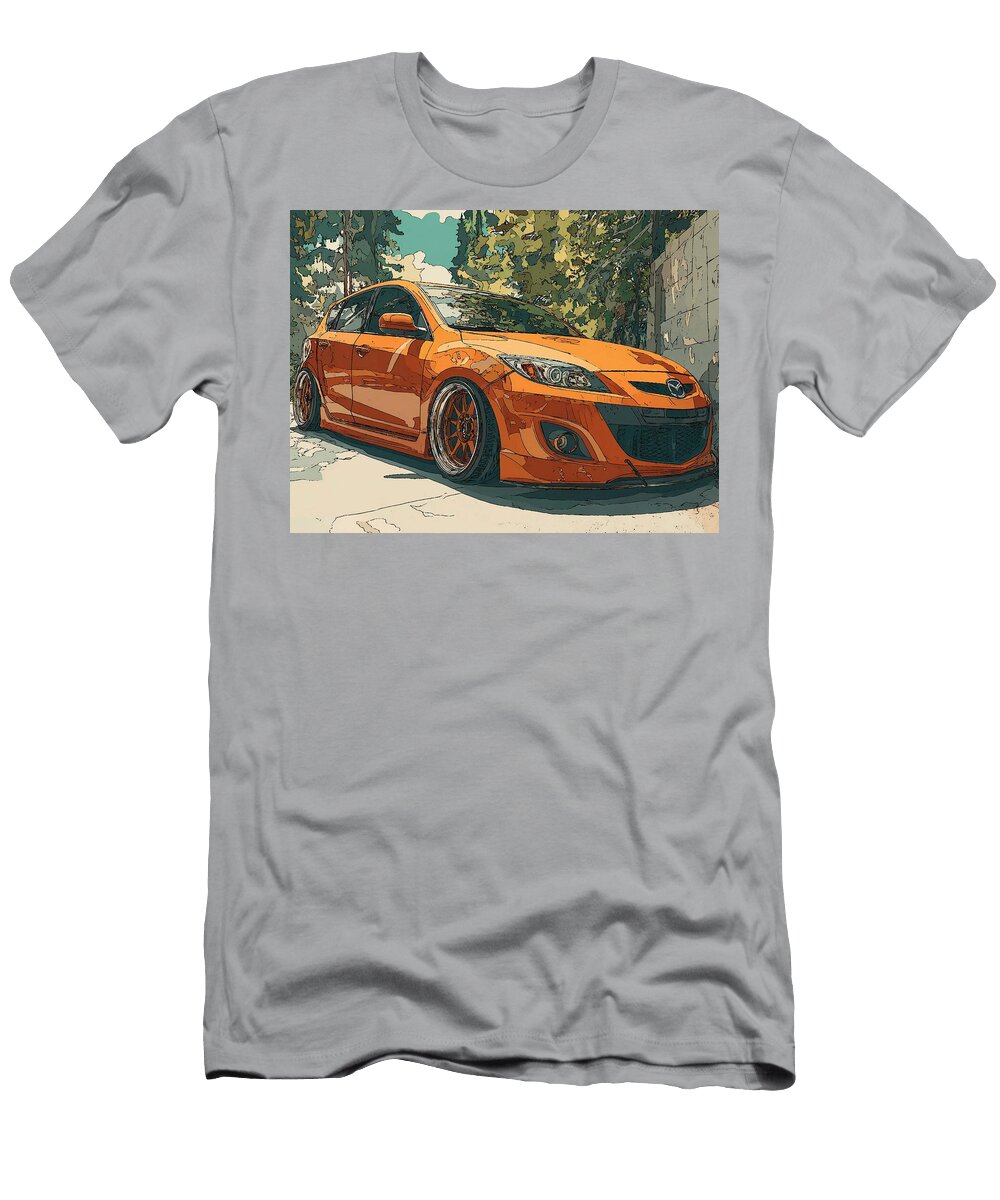 Mazdaspeed3 2007 Hatchback Forest Scene Orange Car Vibrant Orange Car in Forest Hollie Love T-Shirt