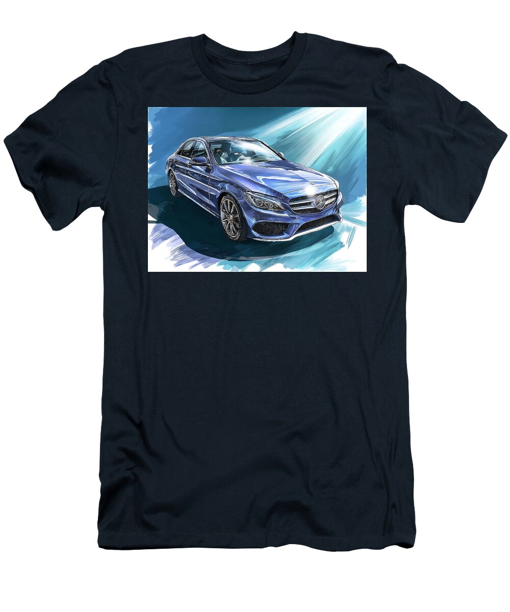 Mercedes Benz C Class 2015 Sedan Luxury Car Modern Design Stylish Blue Sedan Art Hollie Love T-Shirt
