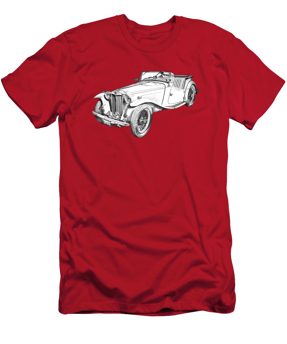 Mg Convertible Antique Car Illustration Keith Webber Jr T-Shirt