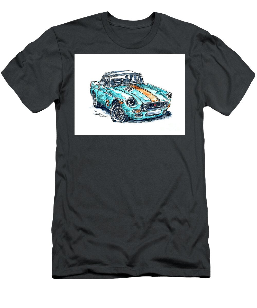 Mg Roadster Classic Car Ink Drawing and Watercolor Frank Ramspott T-Shirt