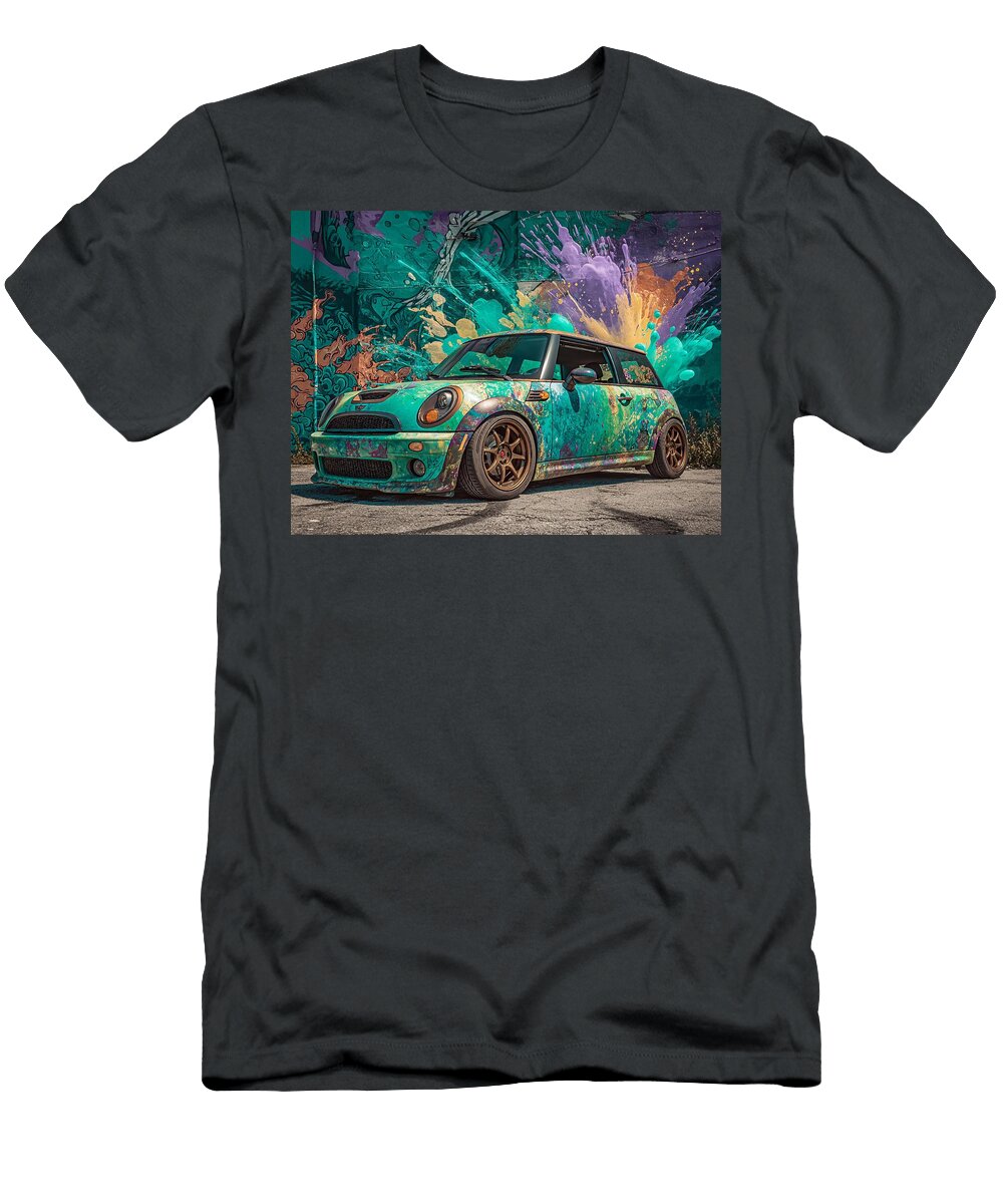 Mini Cooper 2003 Hatchback Street Art Custom Car Colorful Car with Graffiti Hollie Love T-Shirt
