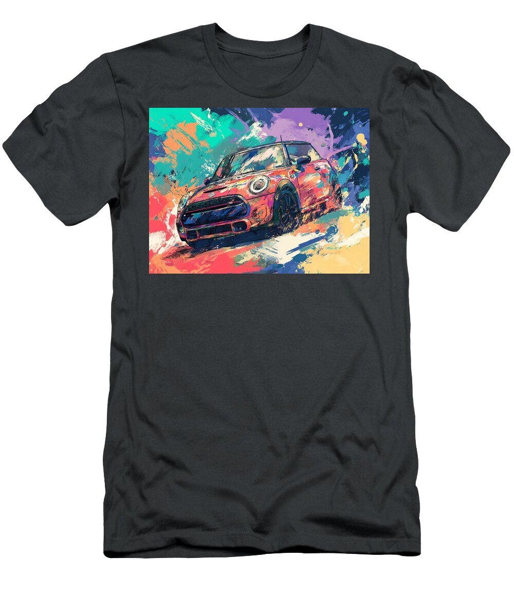 Mini Cooper 2023 Hatchback Abstract Art Colorful Car Vibrant Abstract Car Art Hollie Love T-Shirt