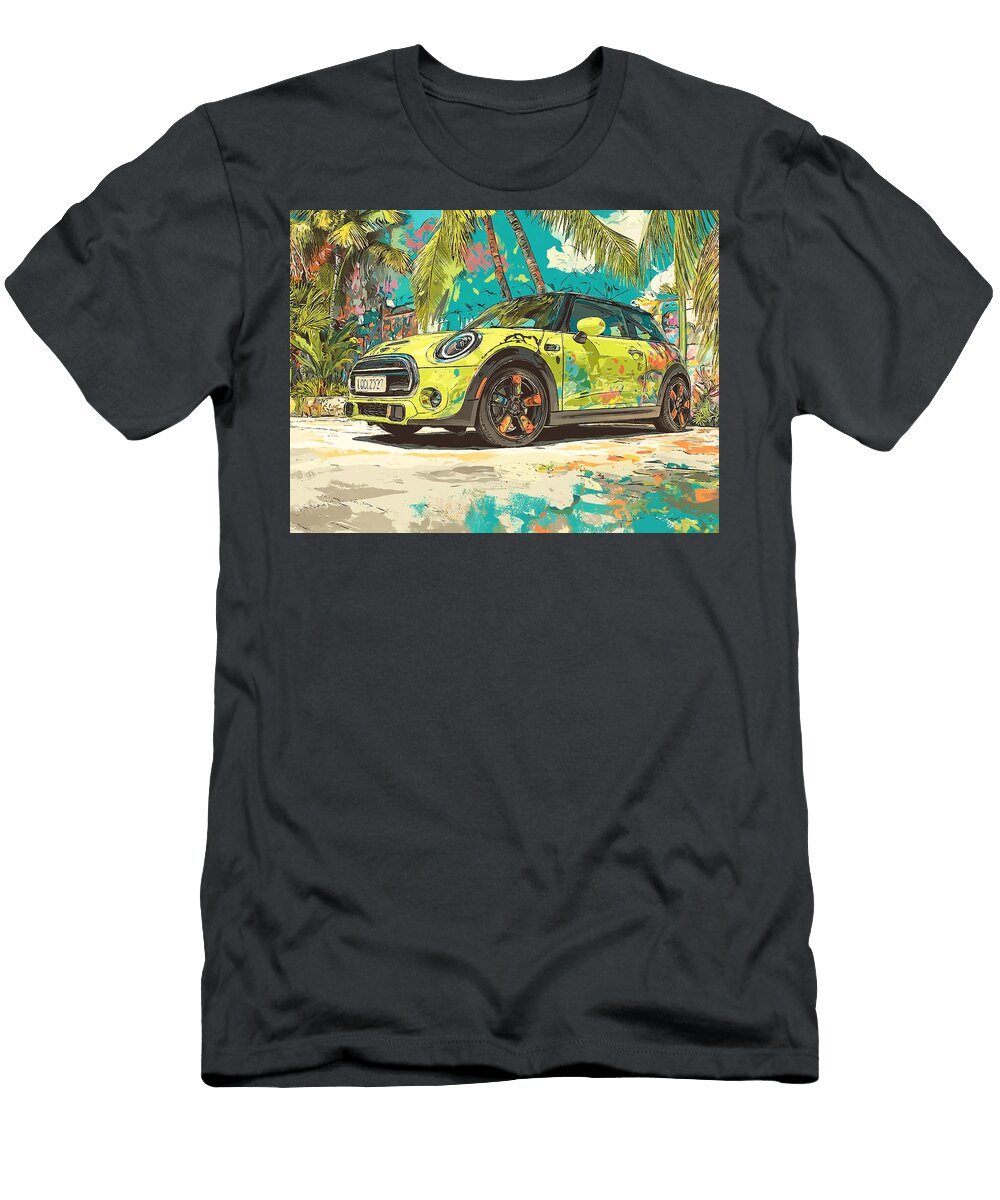 Mini Cooper 2023 Hatchback Tropical Scene Colorful Car Vibrant Tropical Car Hollie Love T-Shirt