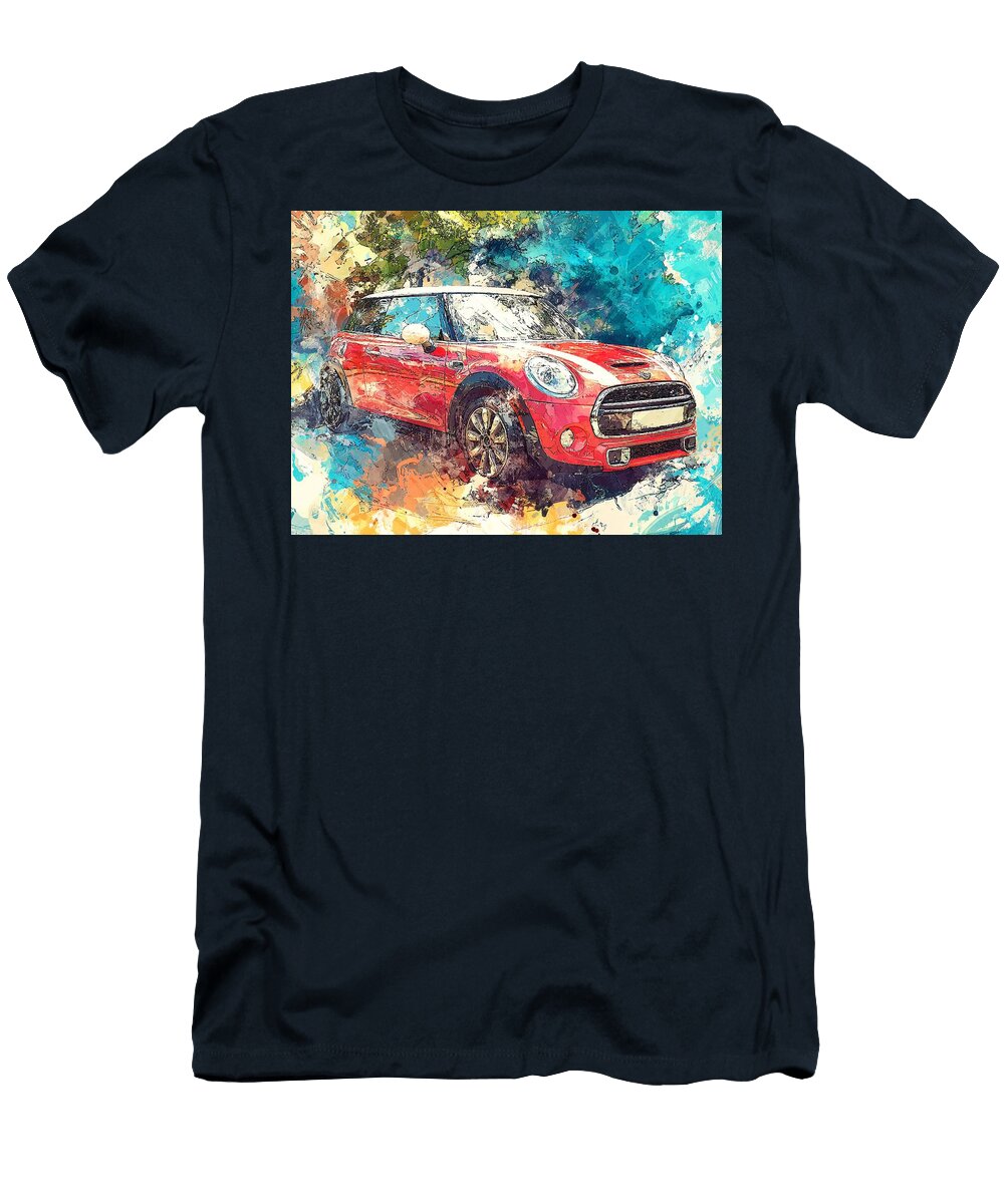 Mini Cooper Hardtop 2 Door 2015 Hatchback Abstract Art Colorful Car Vibrant Red Car Abstract Art Hollie Love T-Shirt