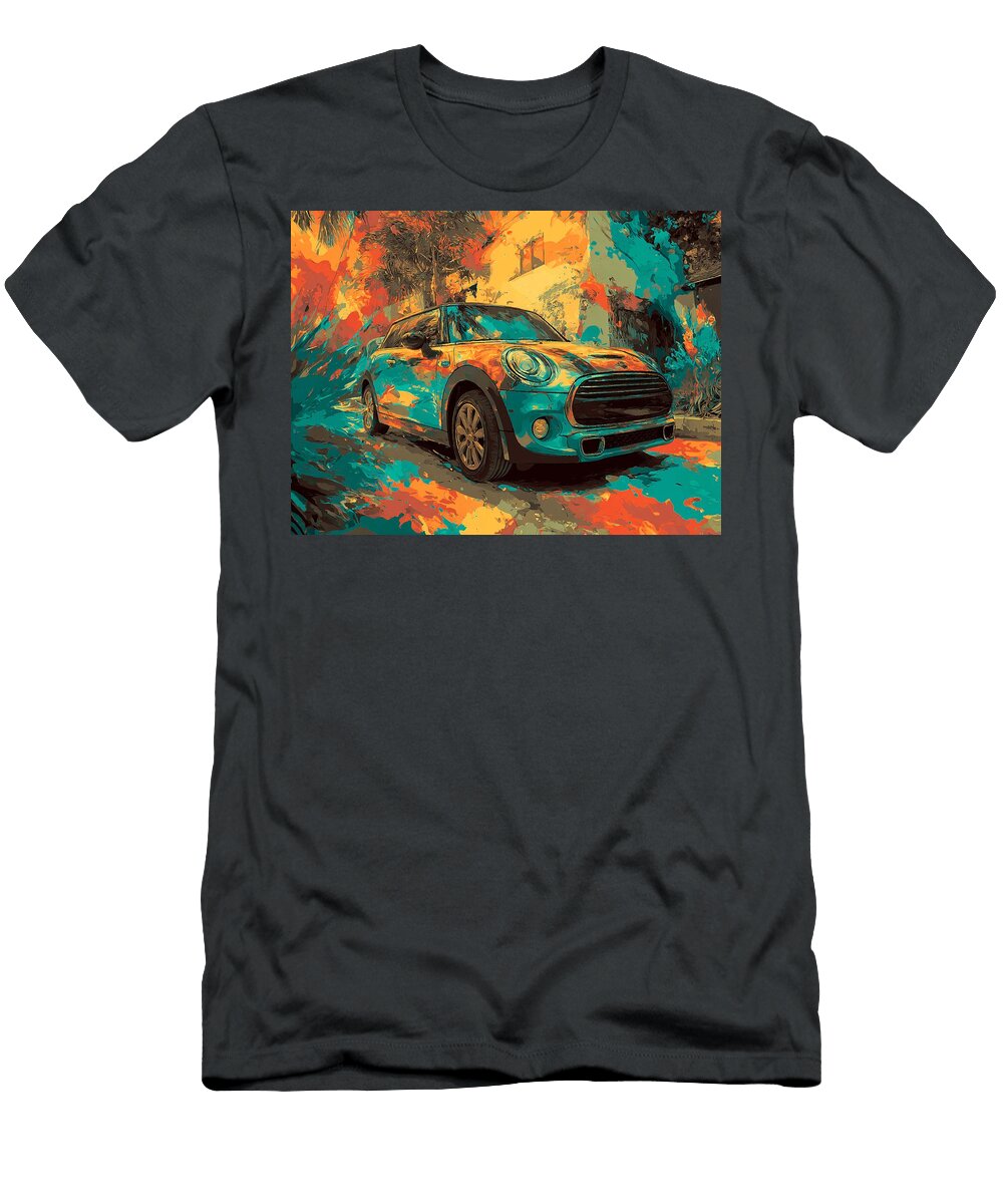 Mini Cooper Hardtop 2 Door 2015 Hatchback Urban Scene Colorful Car Vibrant City Car Painting Hollie Love T-Shirt