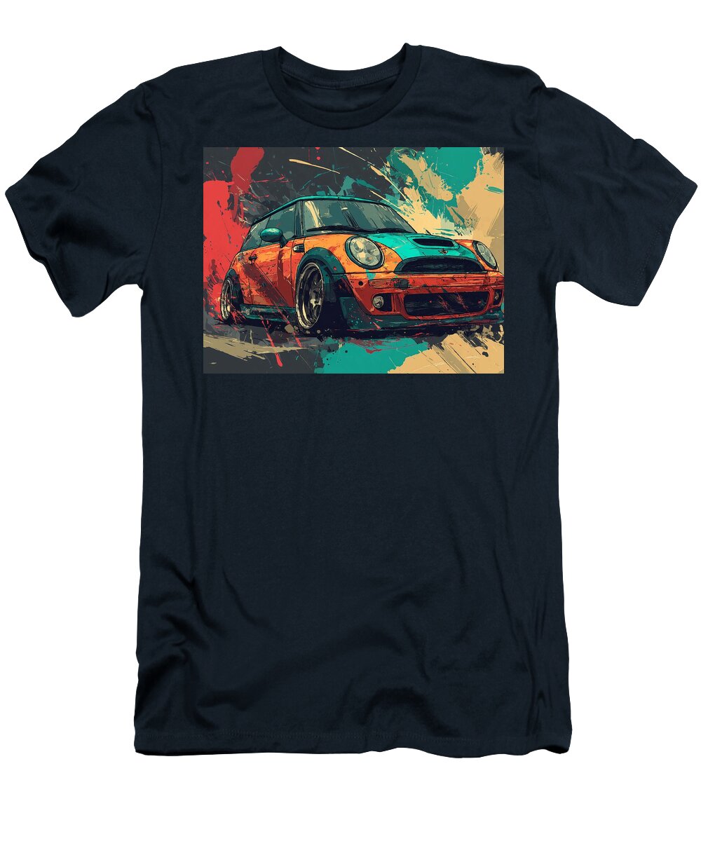 Mini Cooper S 2004 Hatchback Colorful Car Fast Vehicle Vibrant Mini Cooper Art Hollie Love T-Shirt