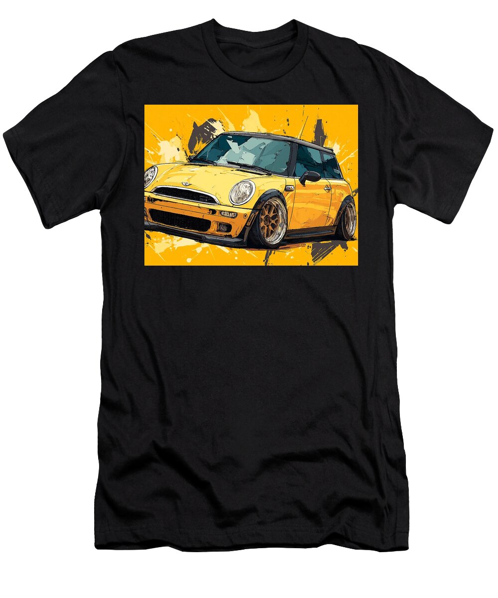 Mini Cooper S 2004 Hatchback Yellow Car Custom Design Yellow Mini Cooper Art Hollie Love T-Shirt