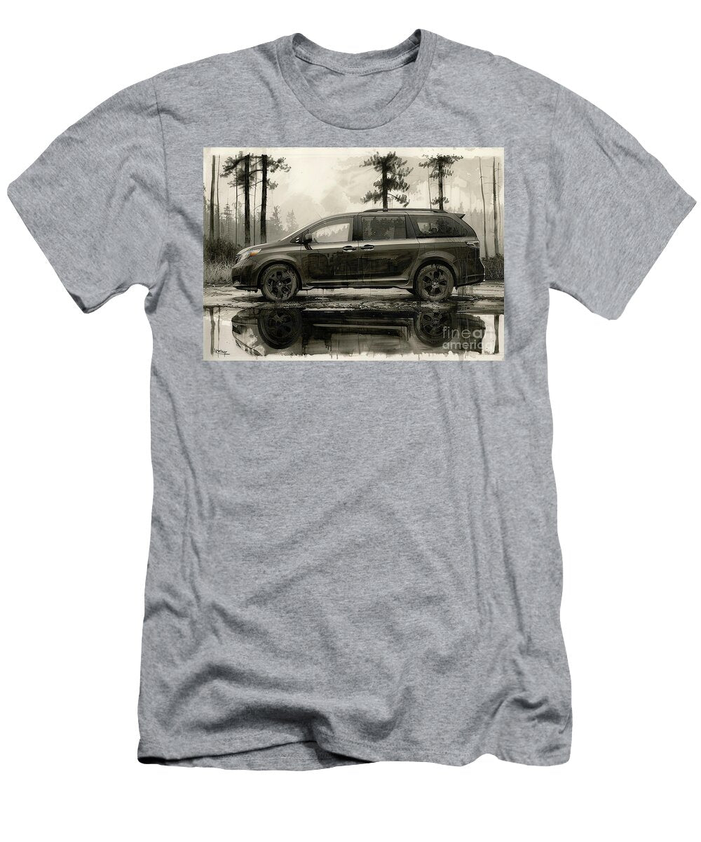 Minivan in a Forest Black and White Watercolor Illustration Toyota Sienna Car Lowell Harann T-Shirt