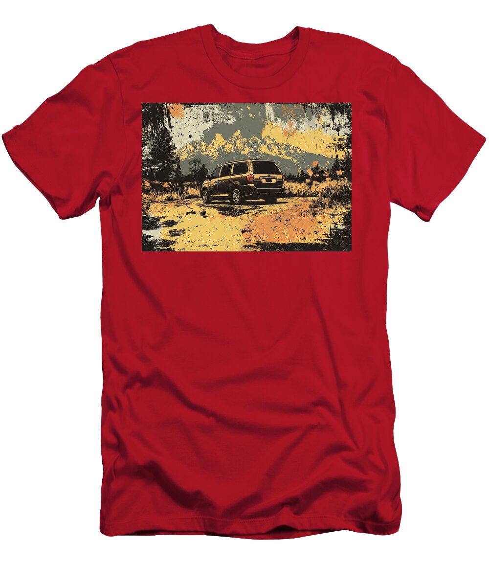 Minivan in Mountain Landscape Artistic Travel Poster Kari Goldfalse T-Shirt