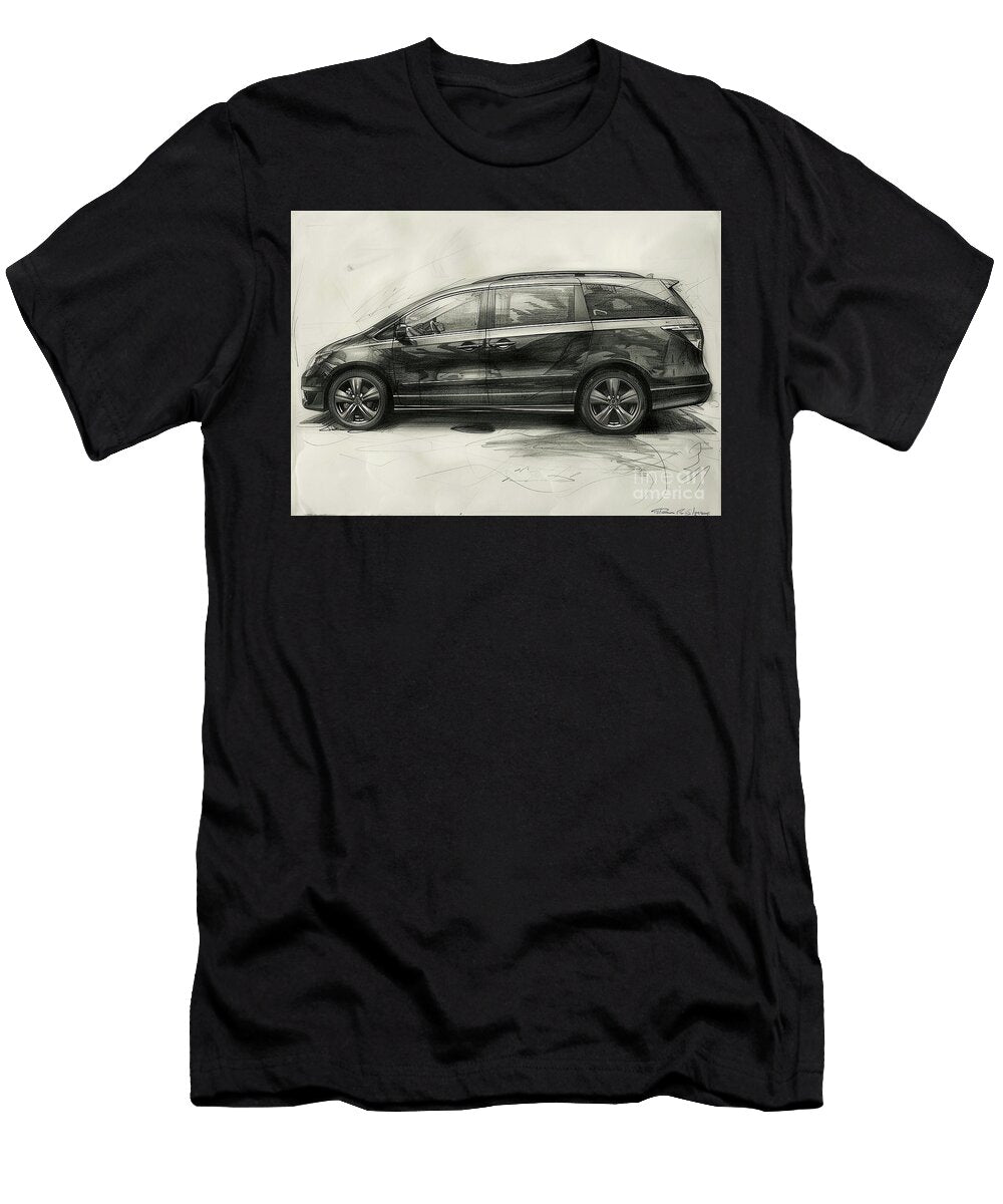 Minivan Pencil Sketch Side View Drawing Honda Odyssey Car Lowell Harann T-Shirt