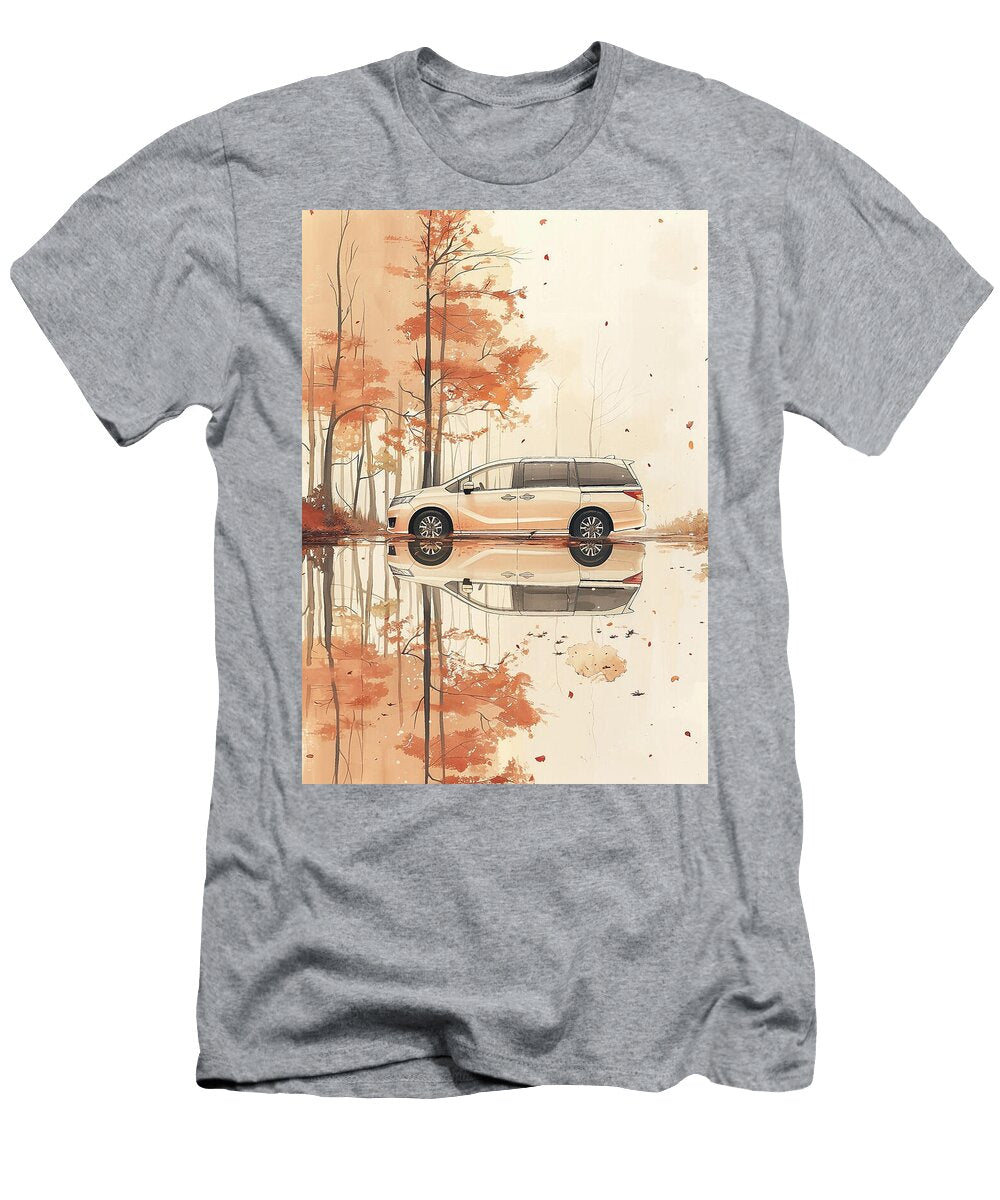 Minivan Reflected in Autumn Forest Pond Destiney Sullivan T-Shirt