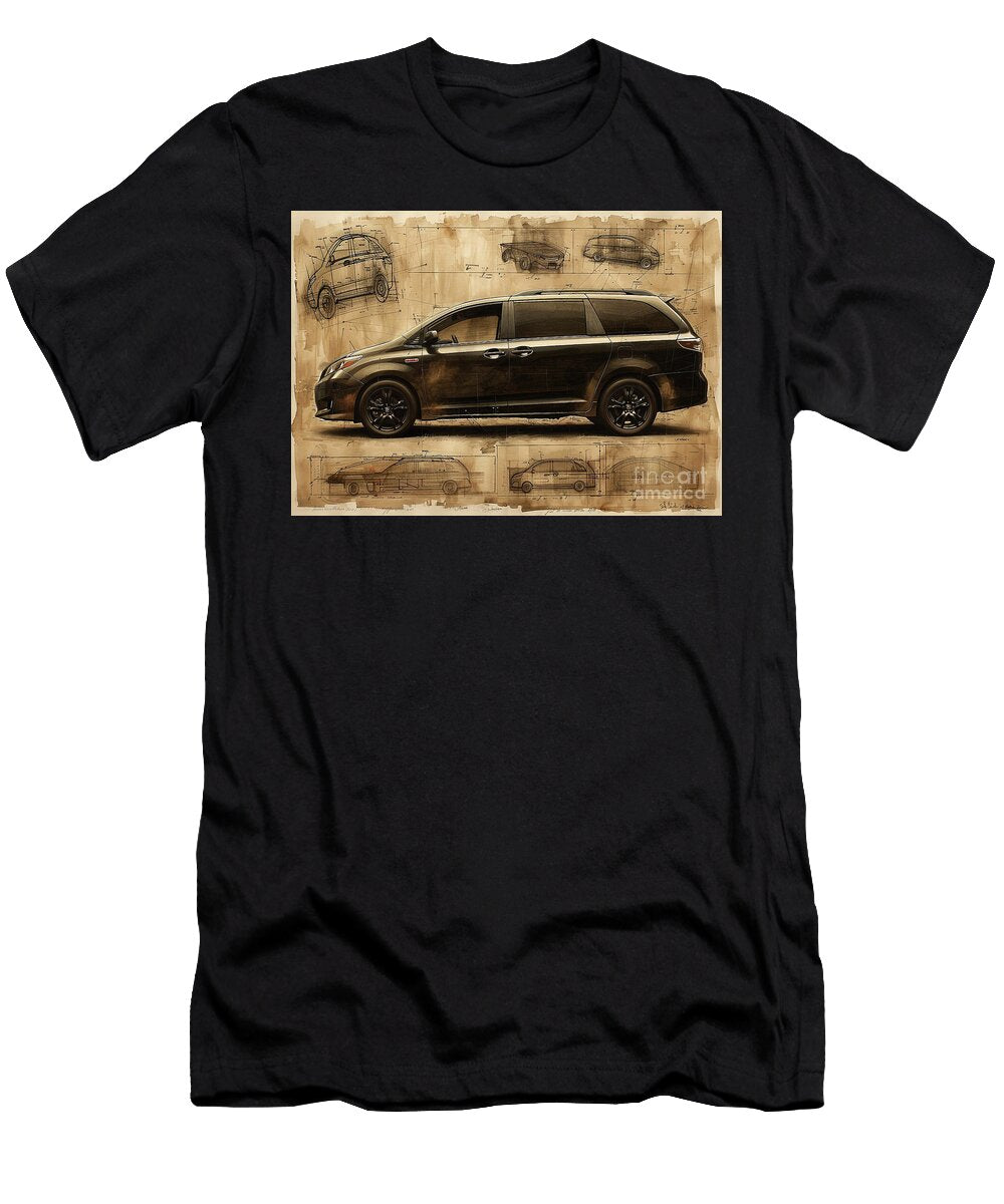 Minivan Side View Sketch Blue Design Illustration Lowell Harann T-Shirt