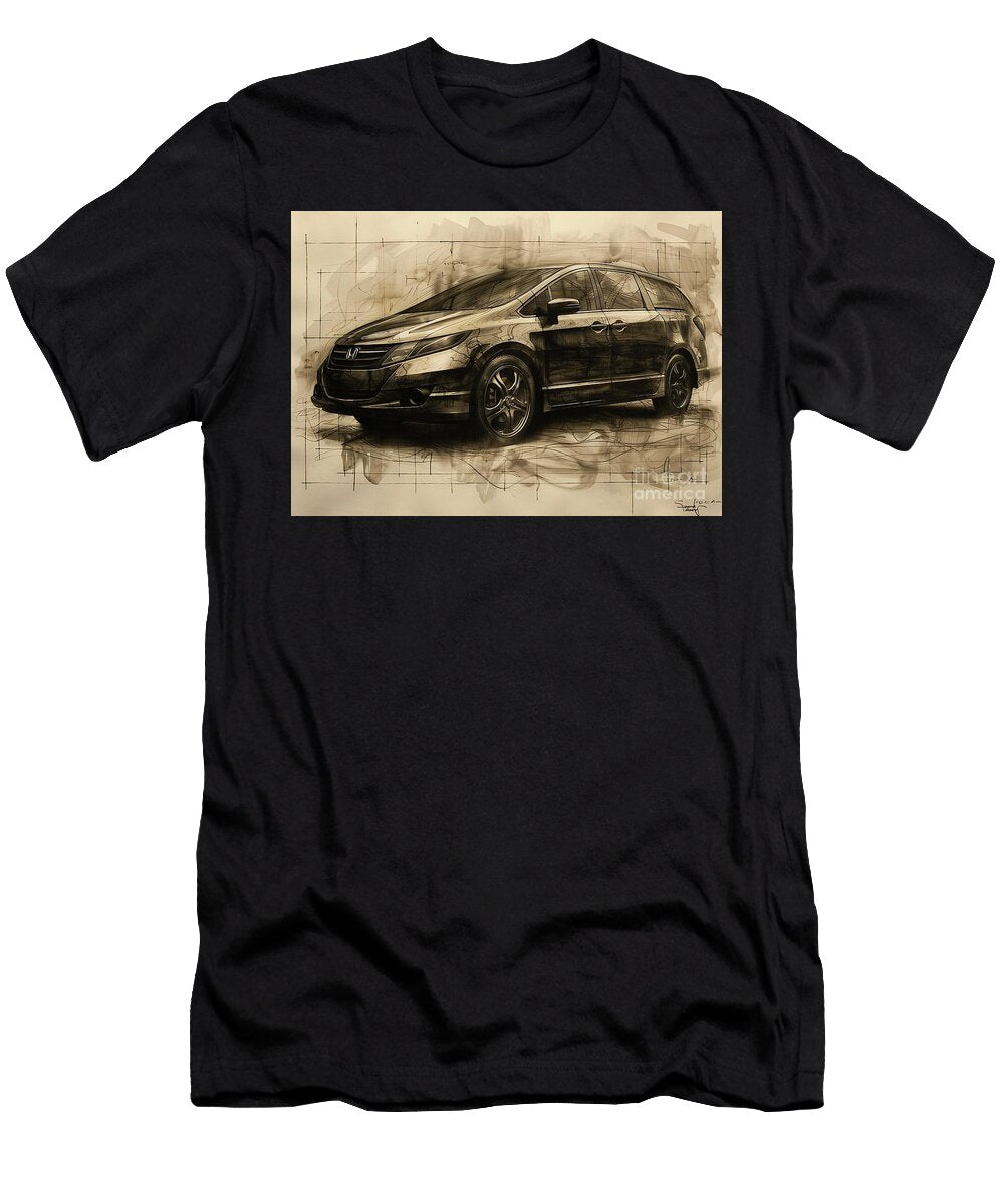 Minivan Sketch Detailed Graphite Drawing of a Honda Odyssey Car Lowell Harann T-Shirt