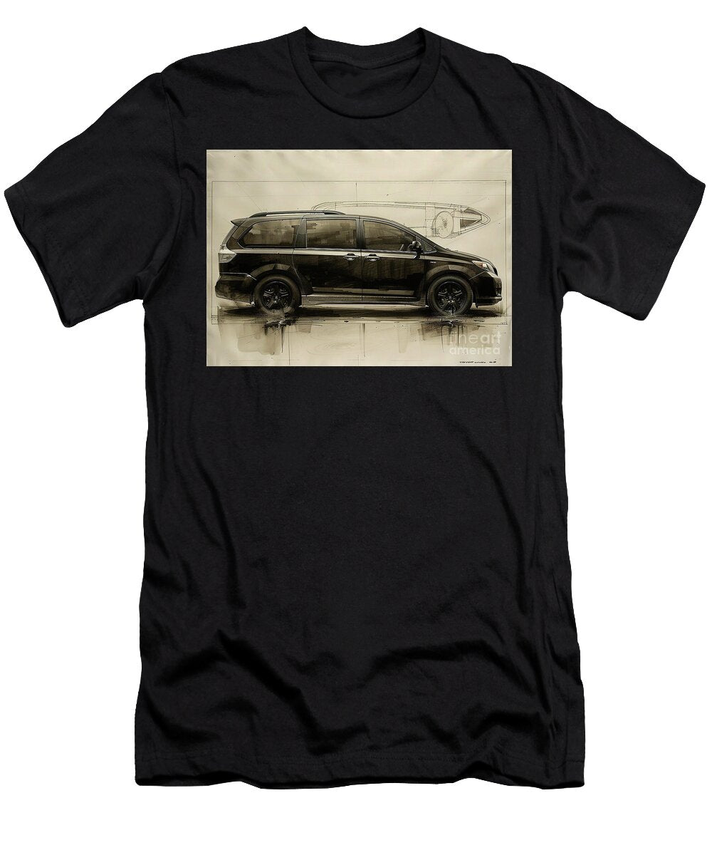 Minivan Sketch Side View Illustration of a Black Minivan Toyota Sienna Car Lowell Harann T-Shirt