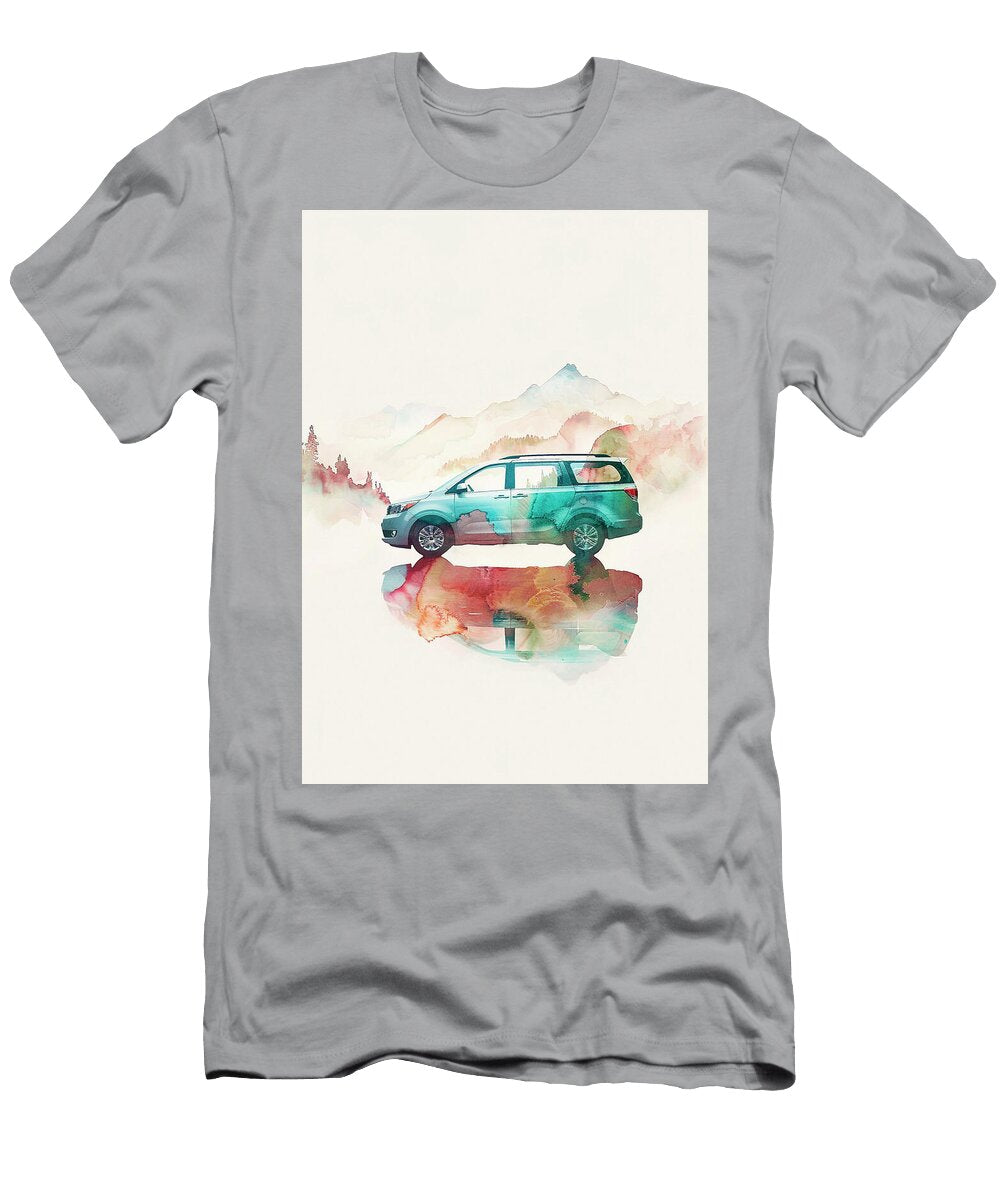 Minivan Watercolor Painting with Mountain Landscape Kari Goldfalse T-Shirt