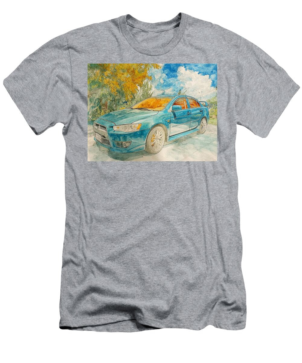 Mitsubishi Galant 2005 Sedan Autumn Scene Blue Car Blue Car in Autumn Landscape Hollie Love T-Shirt