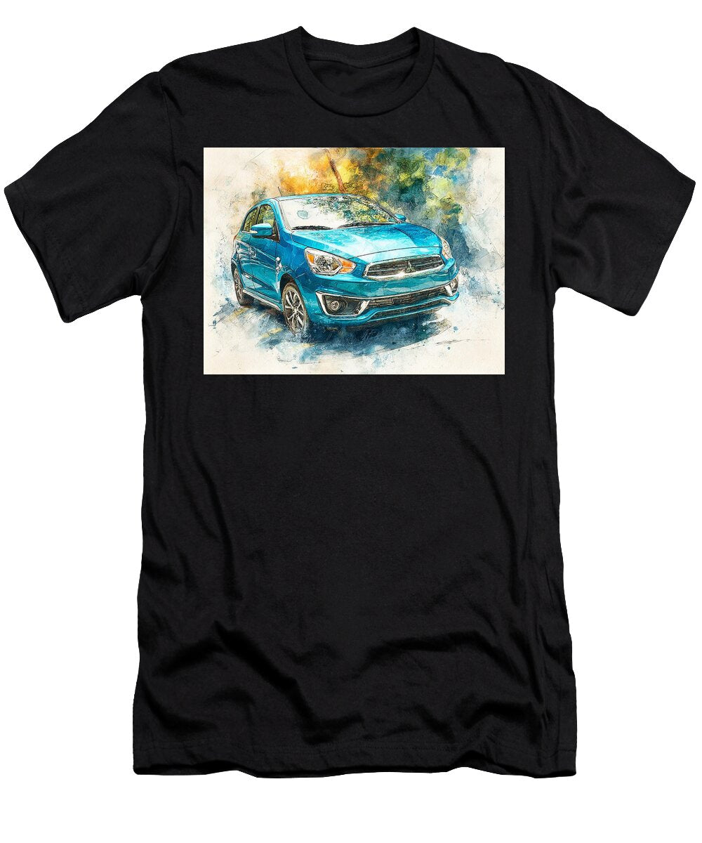 Mitsubishi Mirage 2015 Hatchback Art Design Blue Car Vibrant Blue Car Art Hollie Love T-Shirt