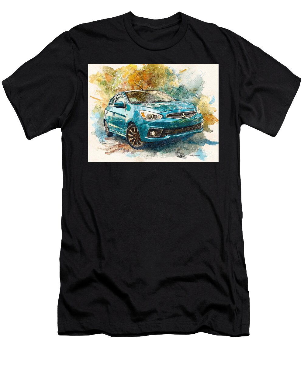 Mitsubishi Mirage 2015 Hatchback Artistic Car Blue Car Drawing Teal Car Artistic Sketch Hollie Love T-Shirt