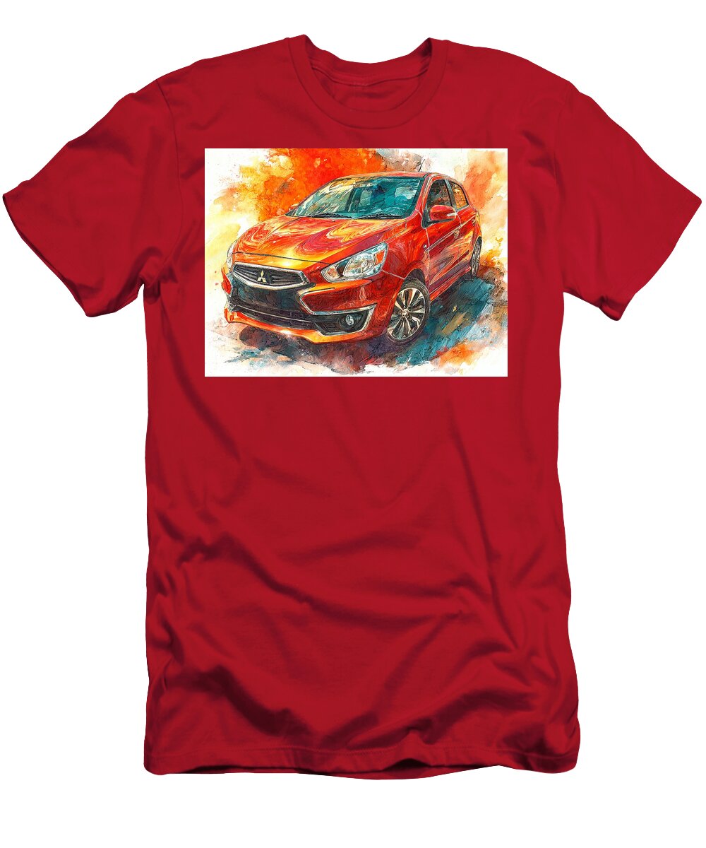 Mitsubishi Mirage 2015 Hatchback Red Car Artistic Car Vibrant Red Car Art Hollie Love T-Shirt