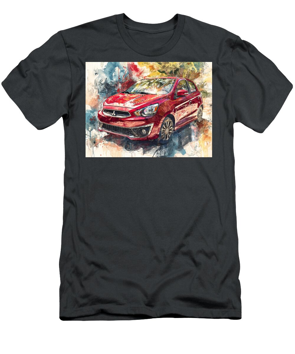 Mitsubishi Mirage 2015 Hatchback Red Car Artistic Car Vibrant Red Car Illustration Hollie Love T-Shirt