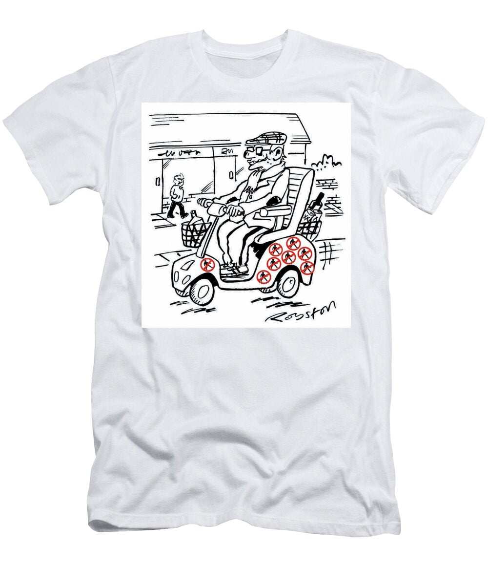 Mobility Scooter Driver Has Stickers for All Pedestrians Royston Robertson T-Shirt
