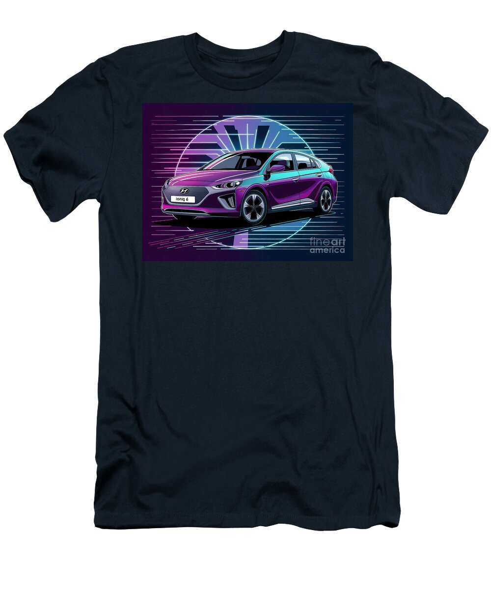 Model Electric Sedan Hyundai Ioniq 6 Neon Background Lowell Harann T-Shirt
