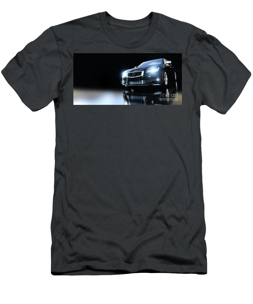 Modern Black Metallic Sedan Car in Spotlight Banner Michal Bednarek T-Shirt