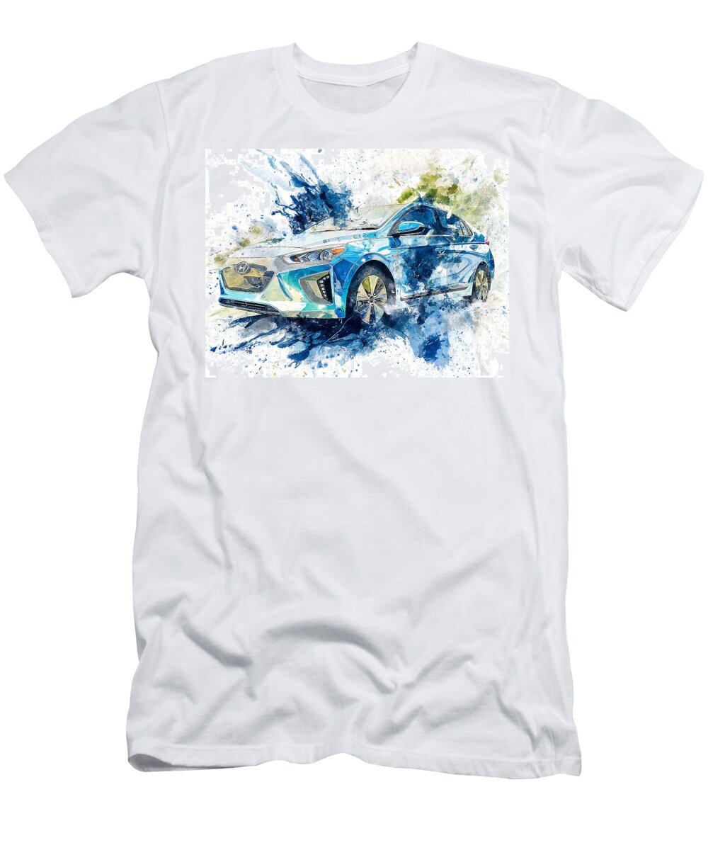 Modern Car Hyundai Ioniq 2017 Hybrid Hatchback Electric Vehicle Electric Car Art Print Hollie Love T-Shirt