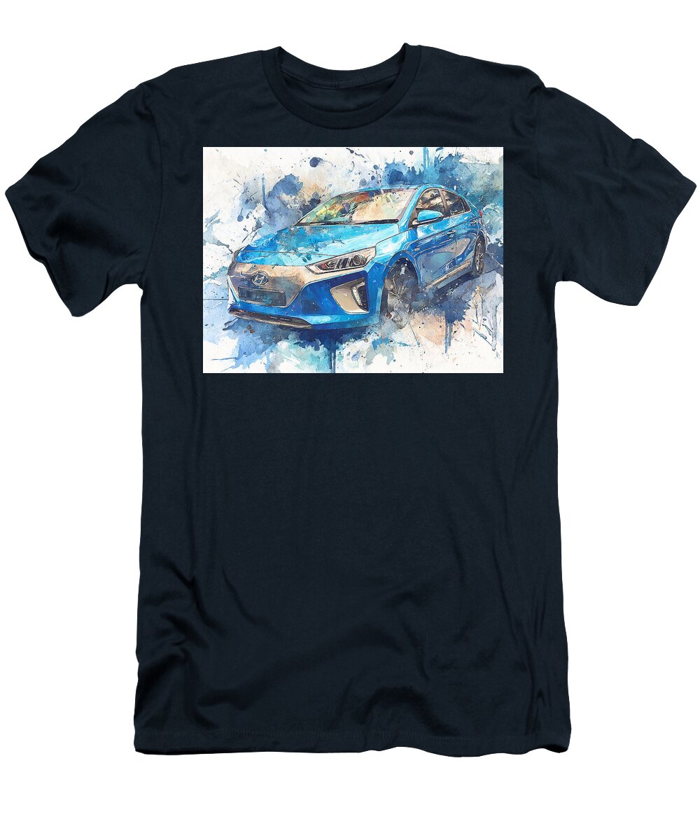 Modern Car Hyundai Ioniq 2017 Hybrid Hatchback Electric Vehicle Stunning Electric Vehicle Art Hollie Love T-Shirt