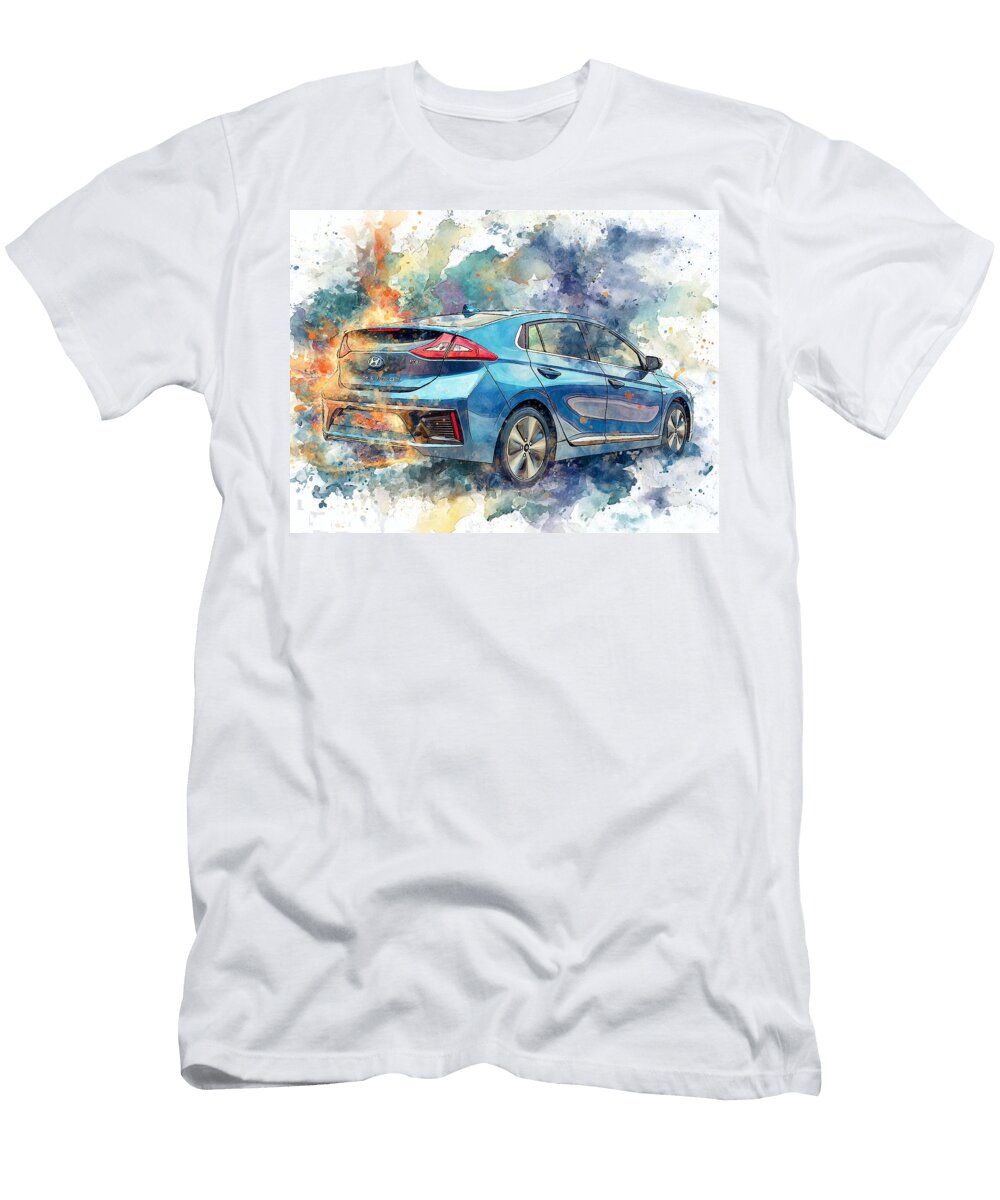 Modern Car Hyundai Ioniq 2017 Hybrid Hatchback Electric Vehicle Vibrant Electric Car Illustration Hollie Love T-Shirt