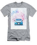 Modern Car Illustration a Nissan Leaf 2021 Sv Blue Hatchback Electric Japanese Electric Vehicle Desi Henry George T-Shirt