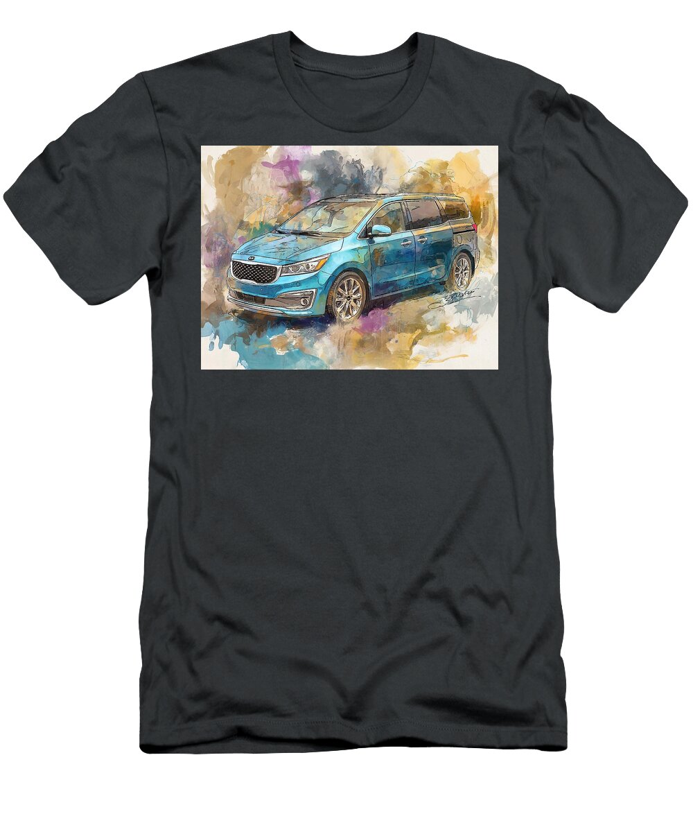 Modern Car Kia Sedona 2015 Minivan Abstract Art Abstract Blue Car Painting Hollie Love T-Shirt