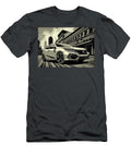 Modern Honda Civic Hatchback Car Illustration in Urban Cityscape Black and White Street Art Design Destiney Sullivan T-Shirt