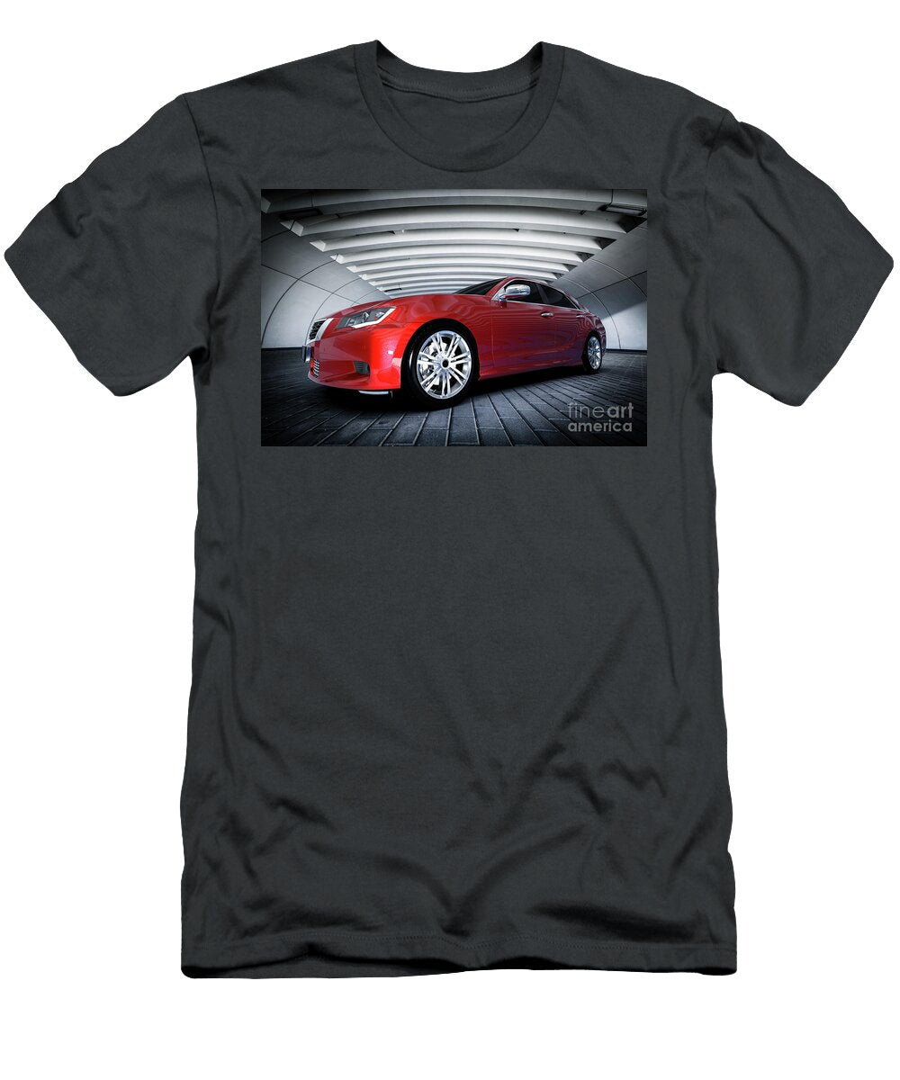 Modern Red Metallic Sedan Car in Urban Setting Tunnel Generic Design Brandless Michal Bednarek T-Shirt