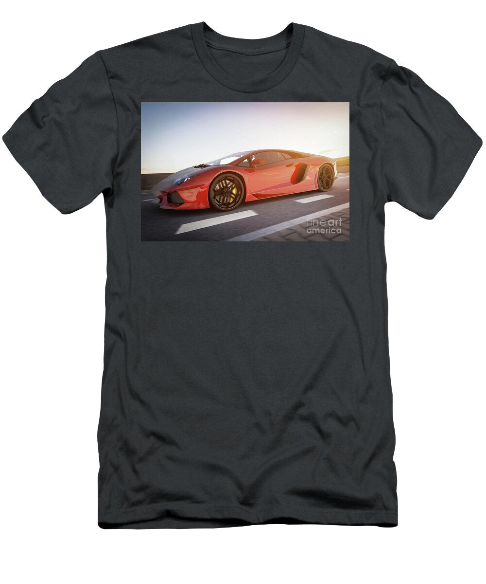 Modern Red Metallic Sports Car Driving Fast on the Road Generic Desing Brandless Michal Bednarek T-Shirt