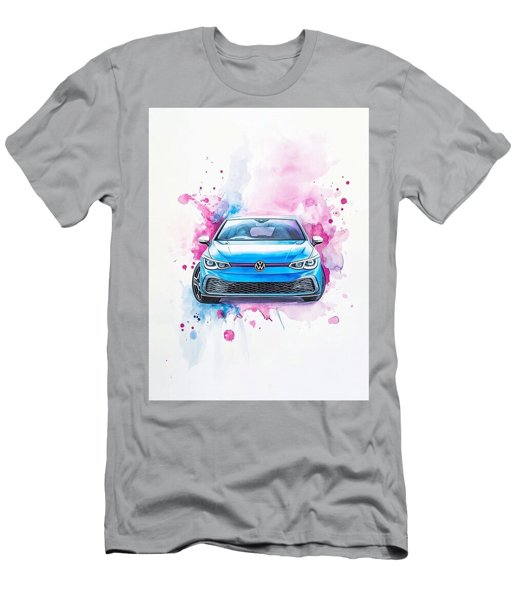 Modern Vehicle Artistic Depiction a Volkswagen Golf Gti 2021 Blue Hatchback Performance German Vibra Henry George T-Shirt