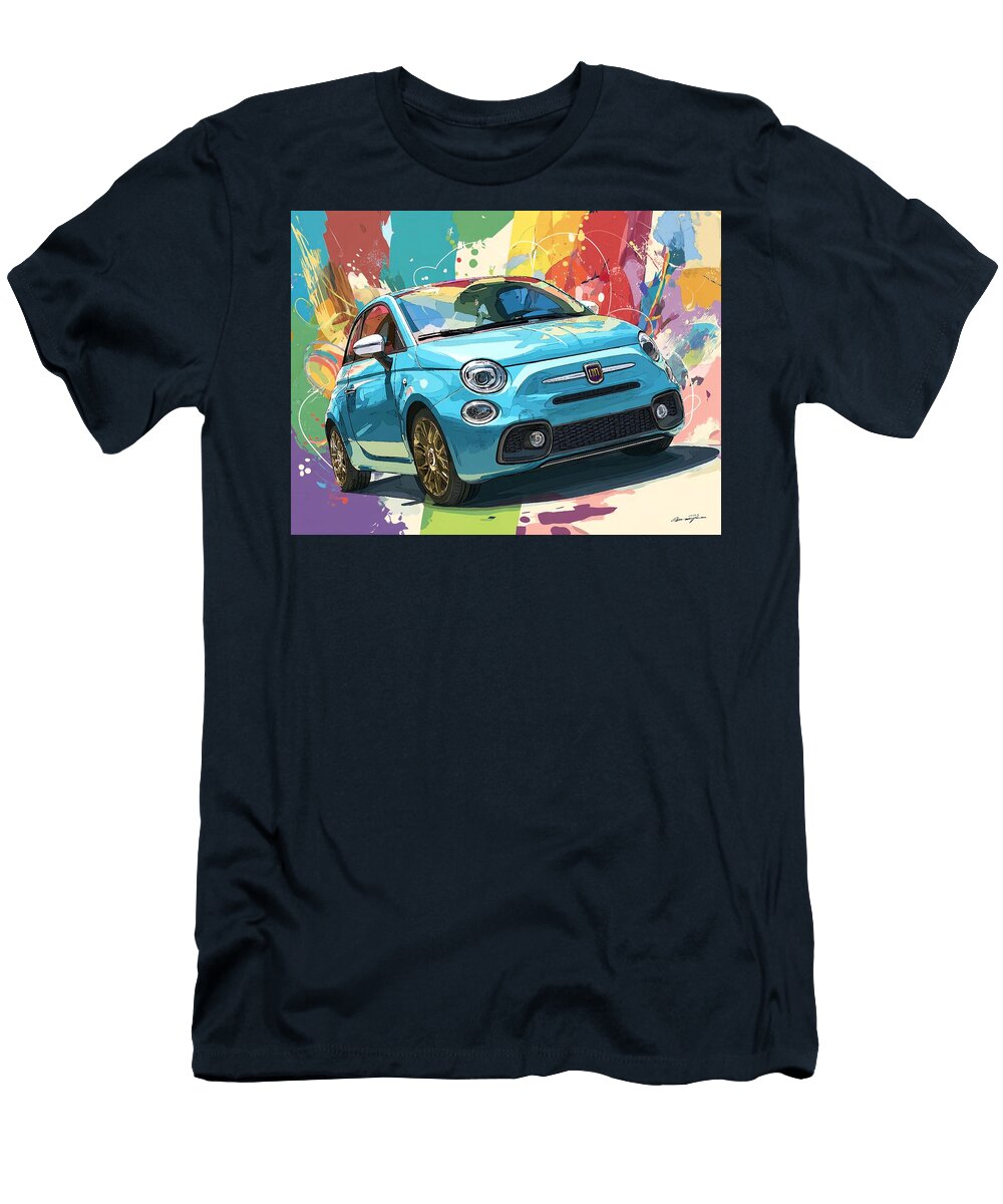 Modern Vehicle Fiat 500 2019 Hatchback Colorful Car Vibrant Blue Sporty Car Hollie Love T-Shirt