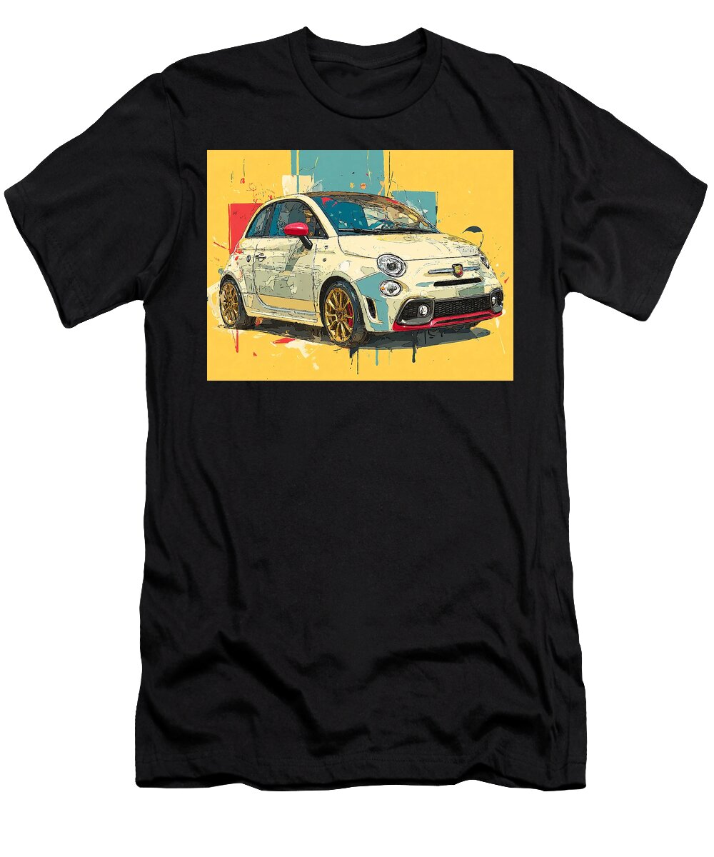 Modern Vehicle Fiat 500 2019 Hatchback Stylish Car Colorful Car Art Hollie Love T-Shirt