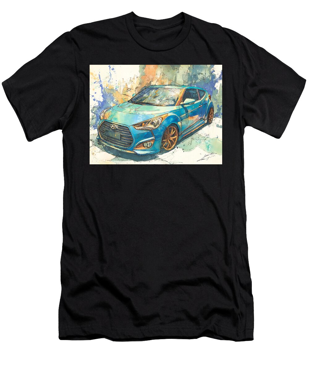 Modern Vehicle Hyundai Veloster 2013 Hatchback Colorful Car Vibrant Blue Sporty Car Art Hollie Love T-Shirt