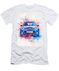 Modern Vehicle Illustration a Mini Cooper Se 2021 Electric Blue Hatchback Electric British Vibrant W Henry George T-Shirt