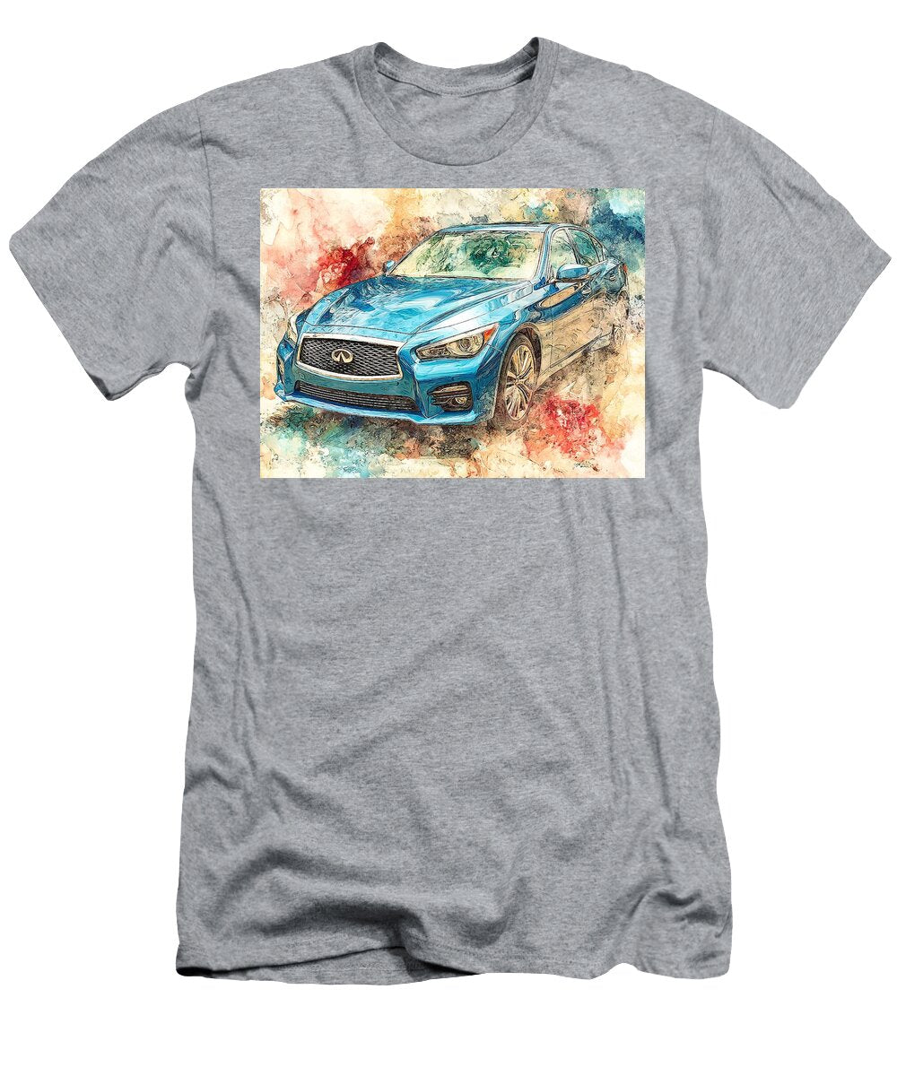 Modern Vehicle Infiniti Q50 2013 Sedan Blue Car Stunning Blue Car Illustration Hollie Love T-Shirt