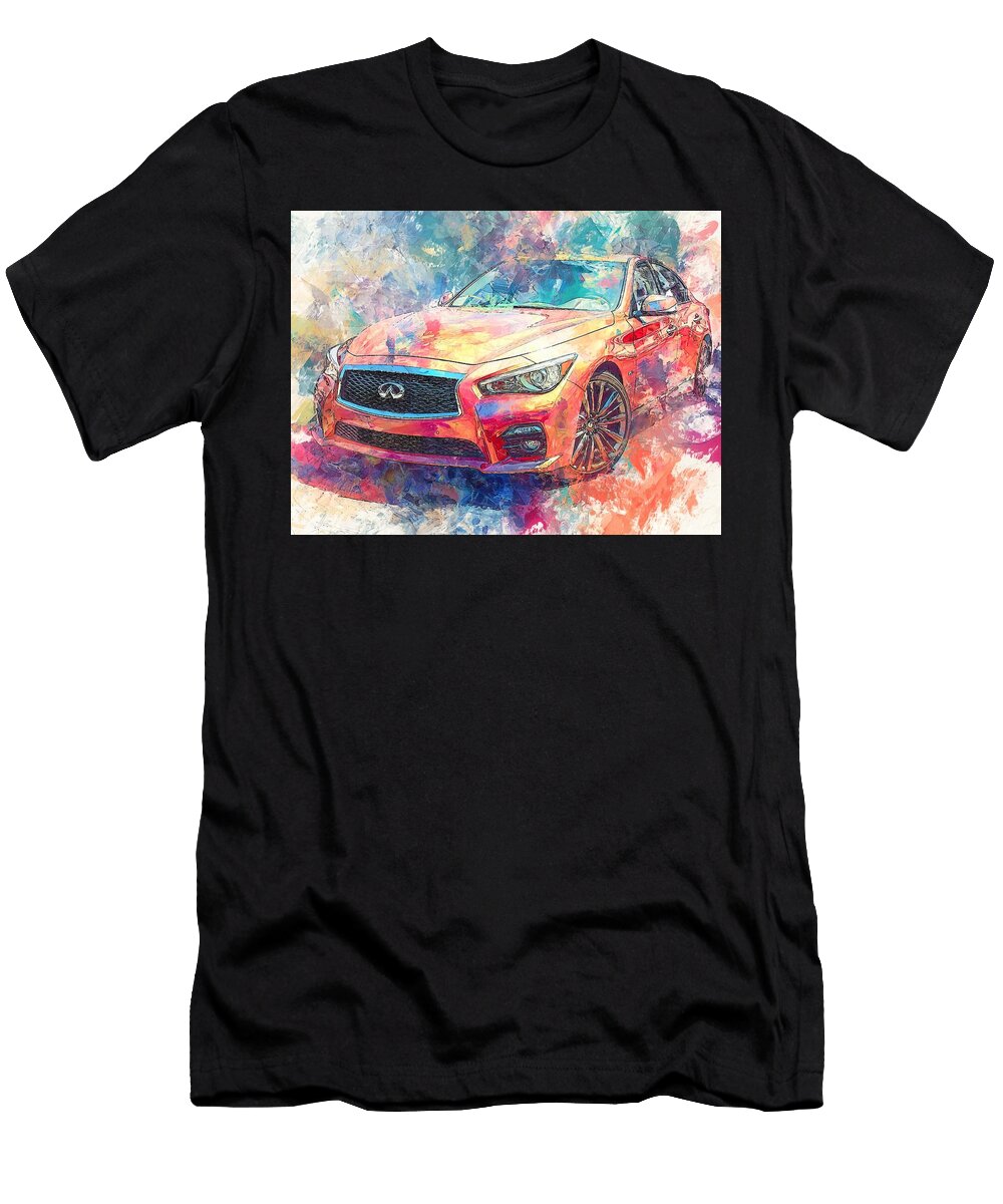 Modern Vehicle Infiniti Q50 2013 Sedan Colorful Car Vibrant Red Car Art Hollie Love T-Shirt