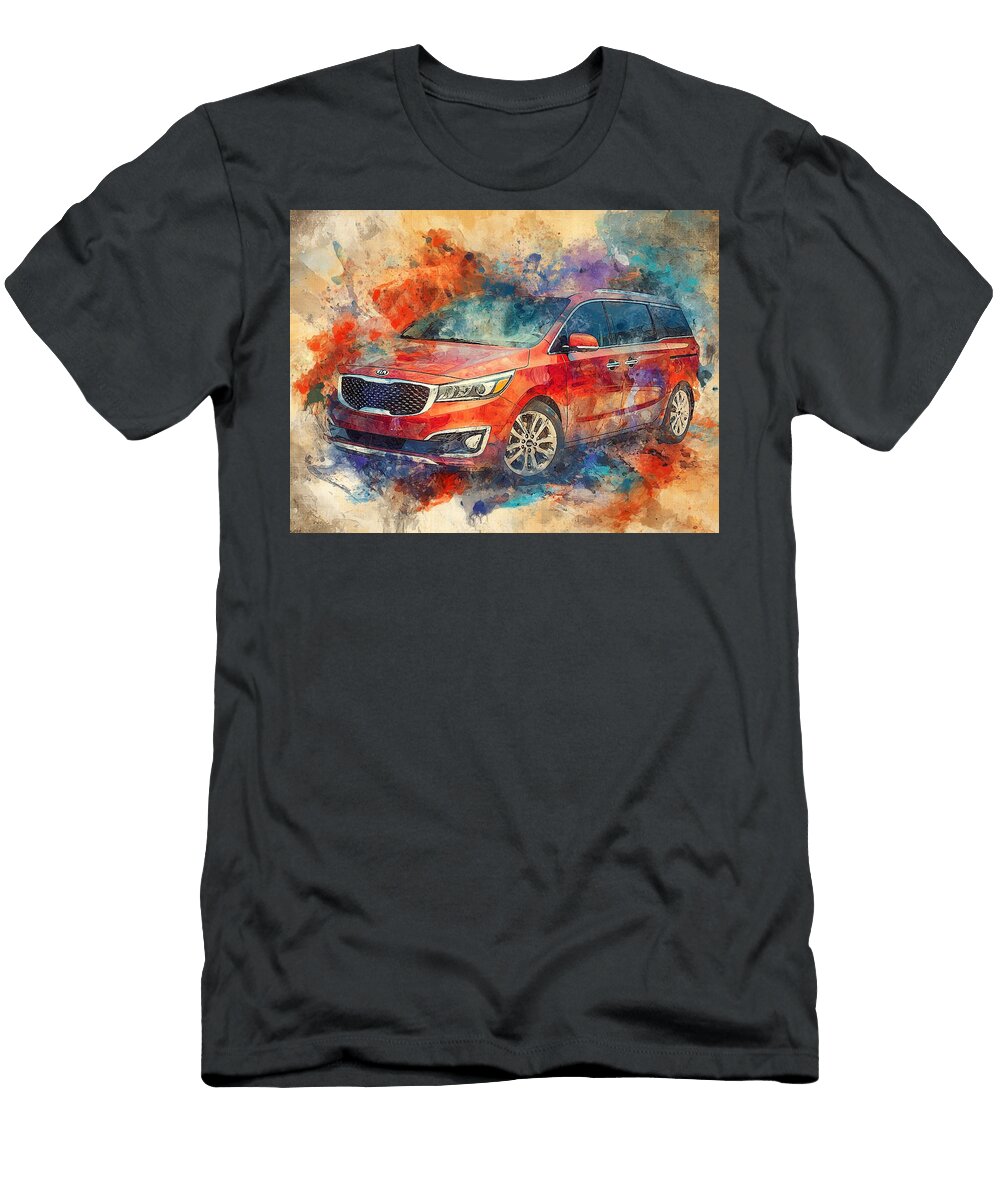 Modern Vehicle Kia Sedona 2015 Minivan Red Car Vibrant Red Minivan Art Hollie Love T-Shirt